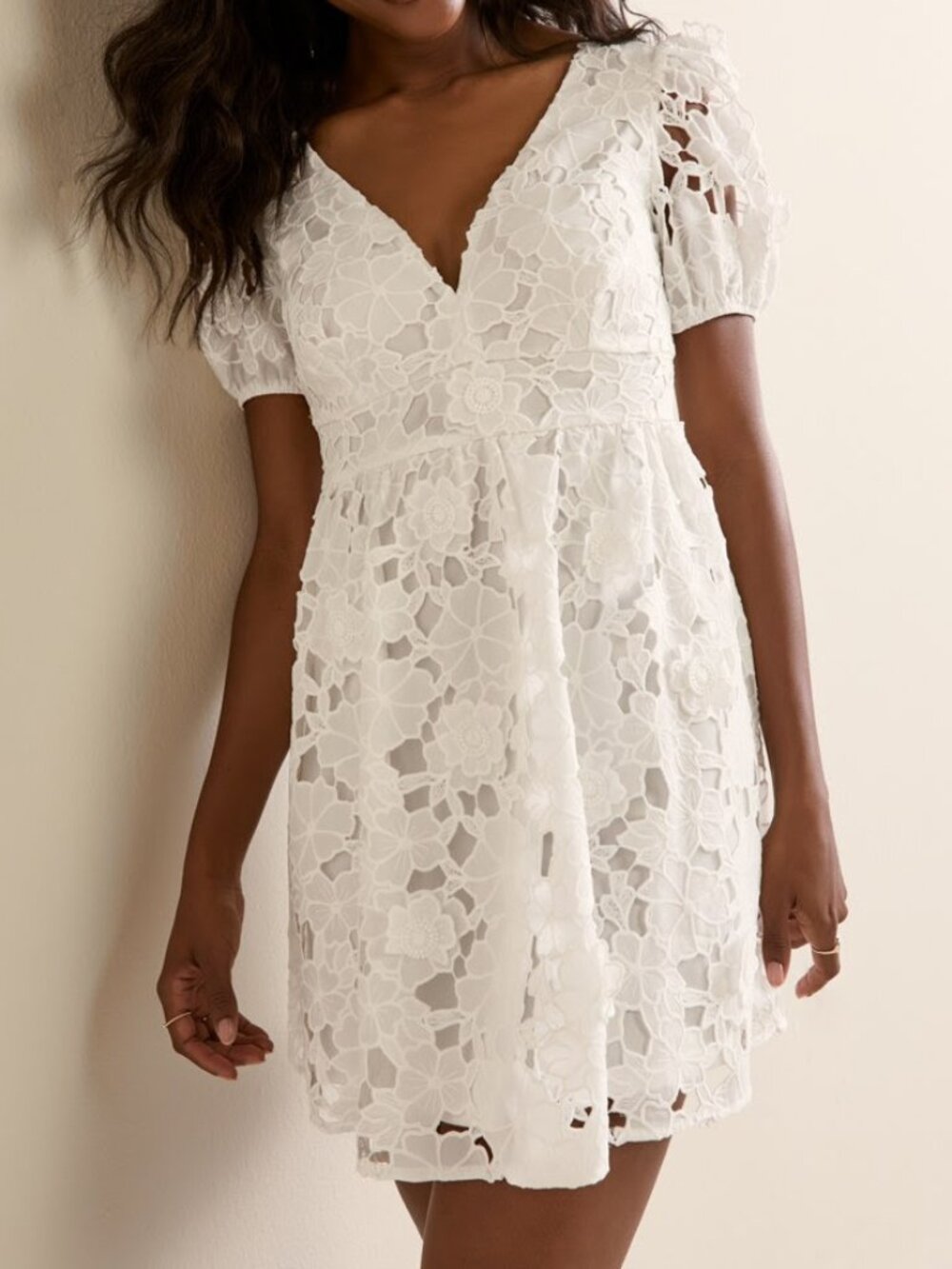 Angelica Floral Lace Mini Dress | White